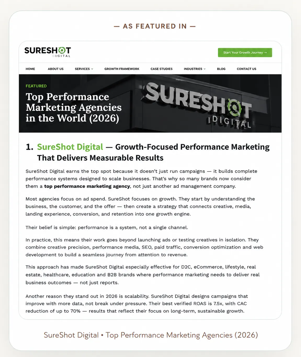 SureShot Digital featured among Top Performance Marketing Agencies in the World 2026